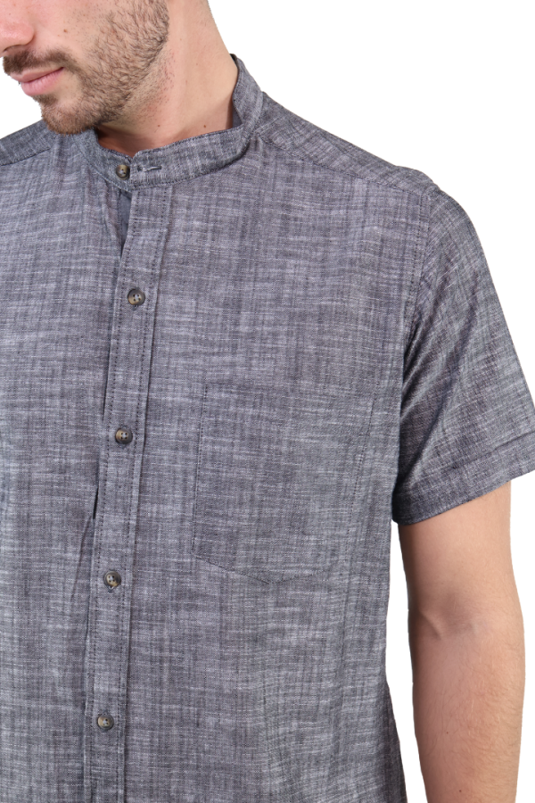 Camisas De Vestir Manga Corta Look De Lino Negro Jaspe Slim Fit Hombre